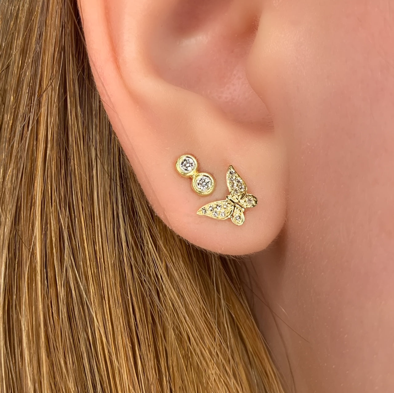 yellow gold diamond encrusted butterfly studs