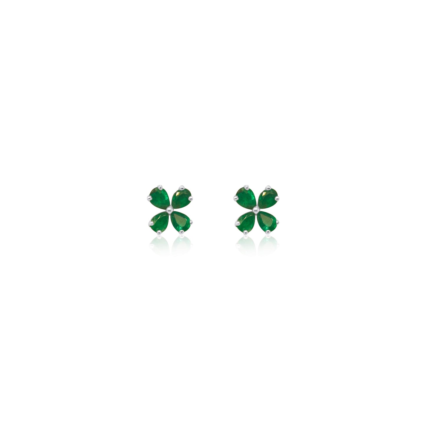 White Gold Emerald Flower Studs