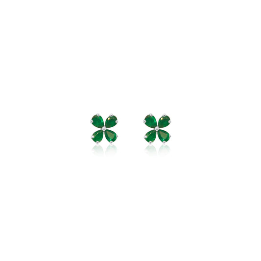White Gold Emerald Flower Studs