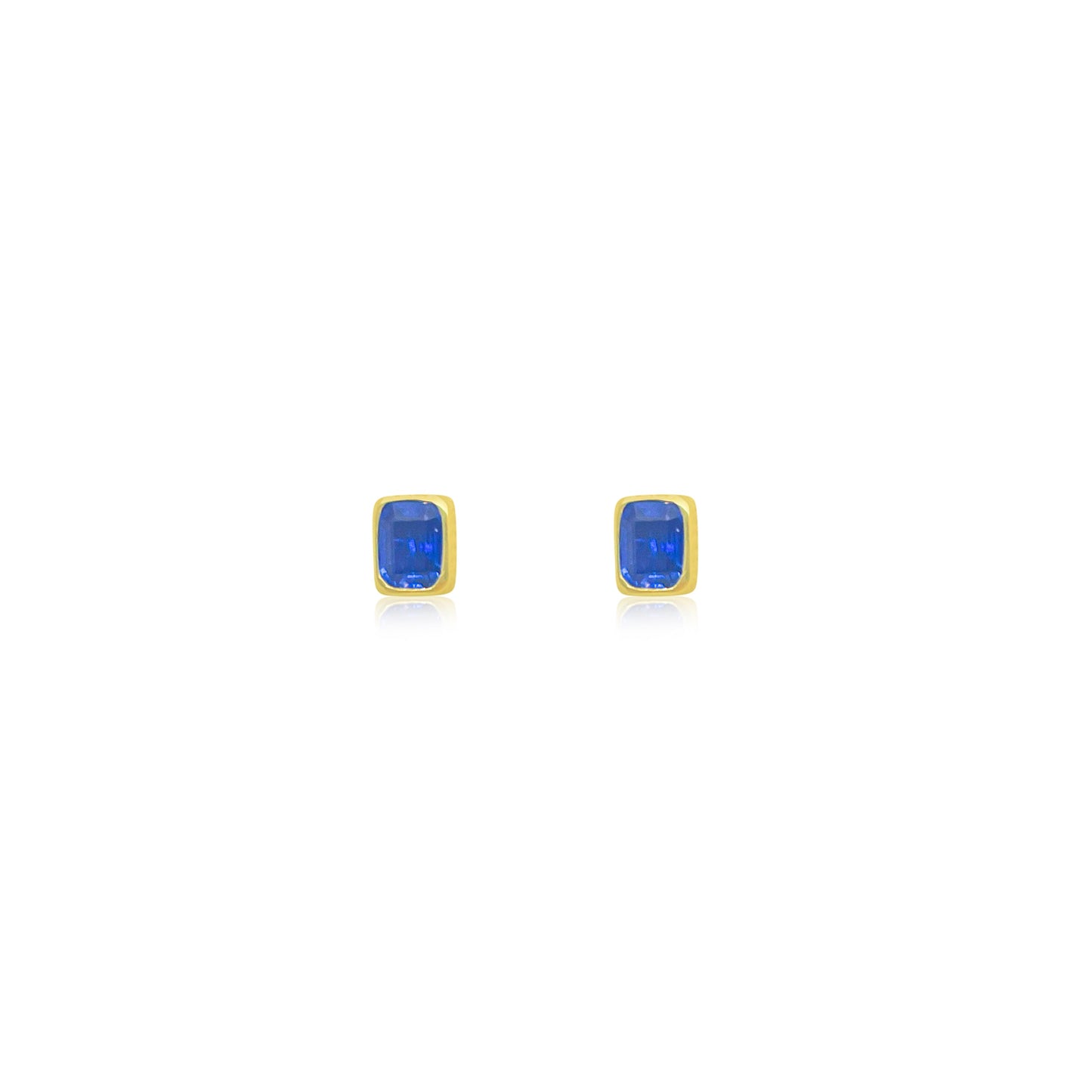 Yellow Gold Blue Sapphire Square Studs