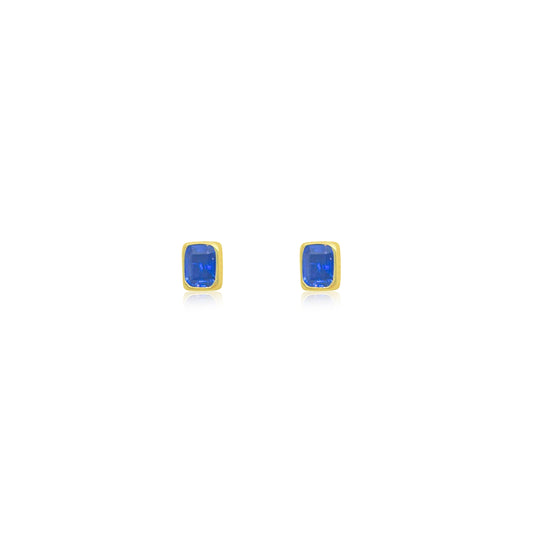 Yellow Gold Blue Sapphire Square Studs