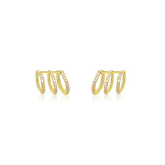 3 hooped yellow gold and diamond illusion studs