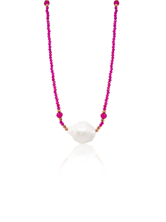 White Organic Pearl and Rose Hematite Bead Long Wrap Necklace