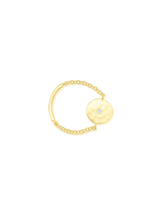 Dainty Brushed Gold and Diamond Chain Ring