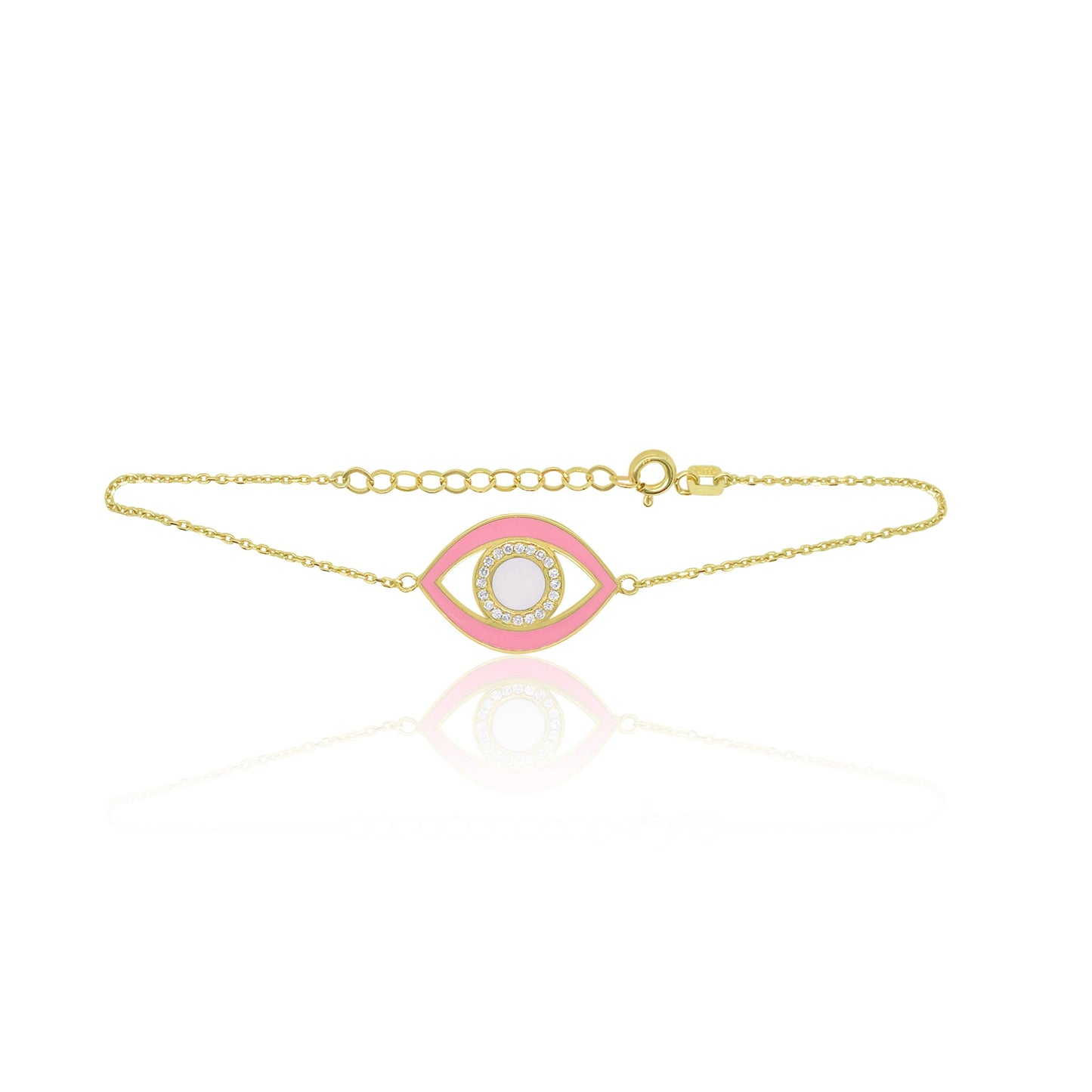 yellow gold and baby pink evil bracelet