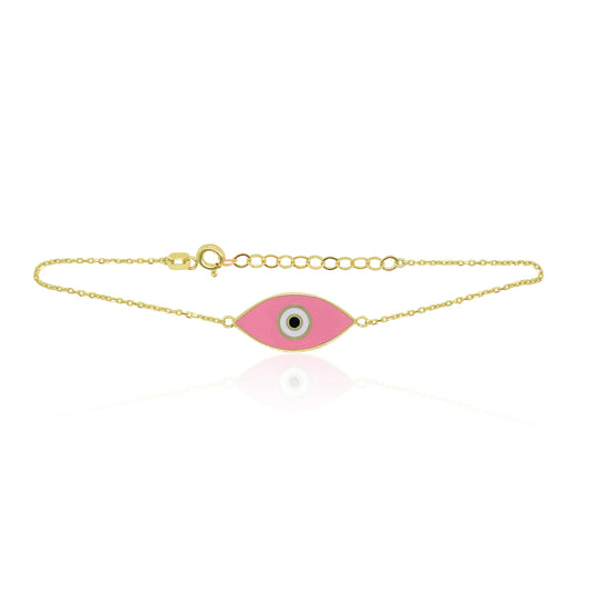 Pink Evil Eye with Yellow Gold Chain