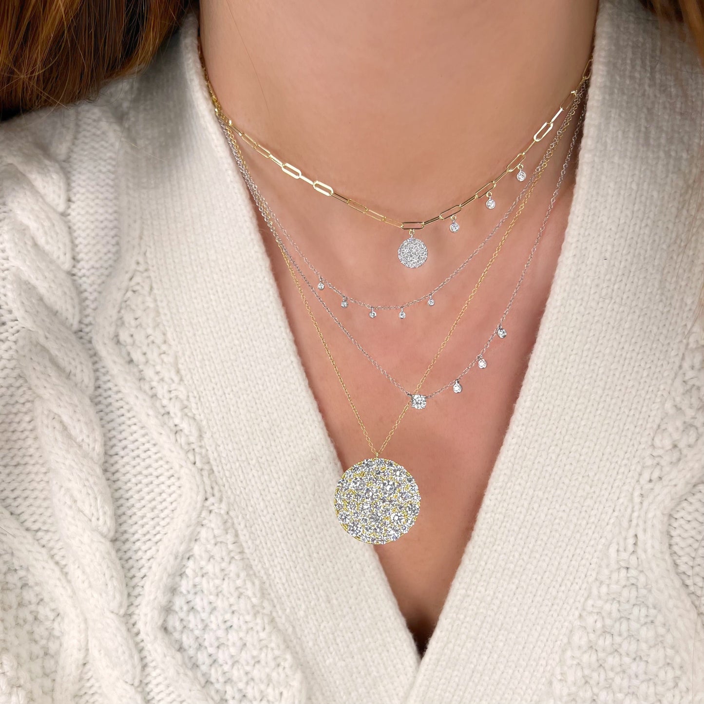 Yellow Gold and Pave Diamond Medallion Necklace