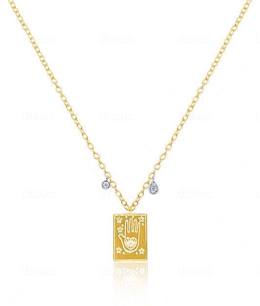 Yellow Gold Hamsa And Charm Necklace