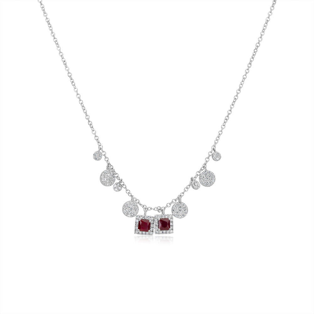White Gold Diamond Ruby Necklace