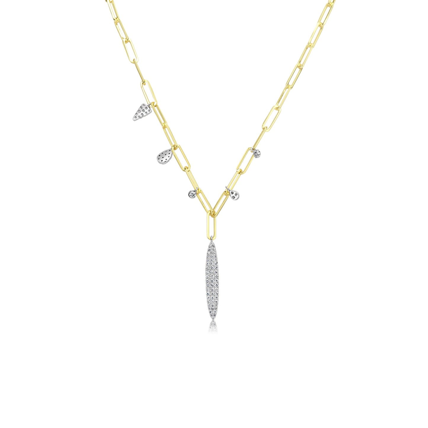 Yellow Gold Paperclip and Diamond Charms Necklace
