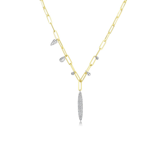 Yellow Gold Paperclip and Diamond Charms Necklace