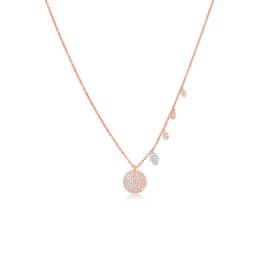 Rose Gold Disc Hamsa Diamond Necklace