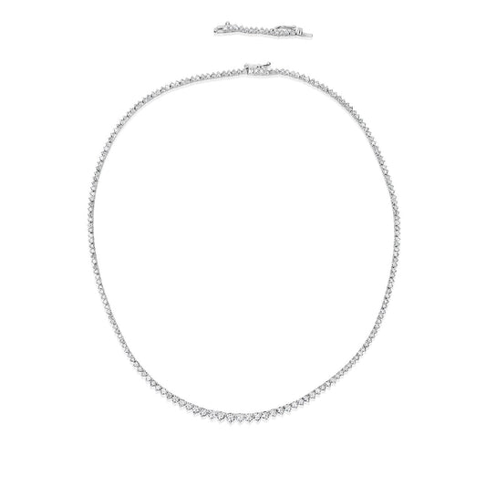 Three prong diamond tennis necklace