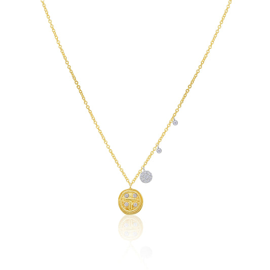 Brushed Gold Cross and Diamond Coin Necklace