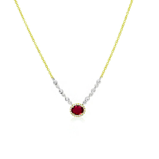 Birthstone Necklace With Diamond Halo | JANUARY Garnet