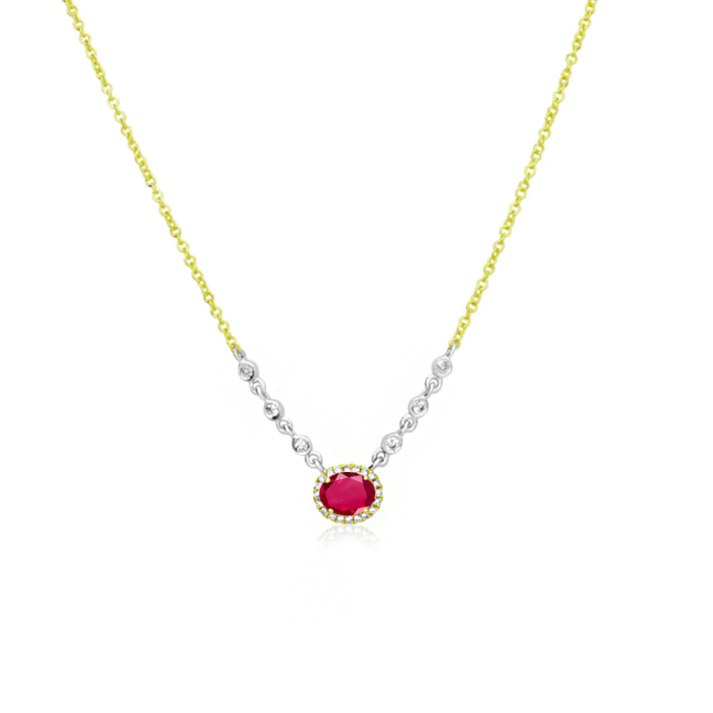 Birthstone Necklace With Diamond Halo | JULY Ruby