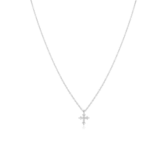 White Gold Diamond Cross and Charm Necklace