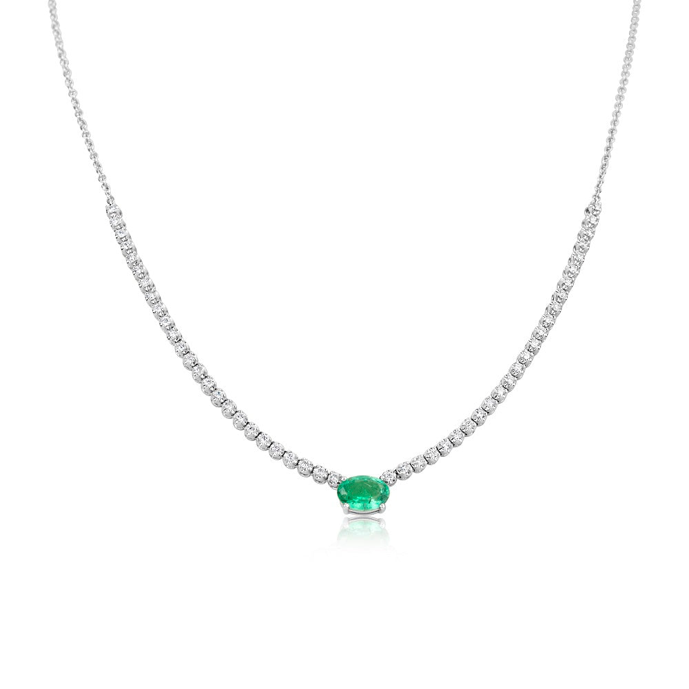 White Gold Emerald Diamond Cocktail Necklace