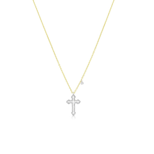 Two Tone Diamond Cross and Bezel Necklace