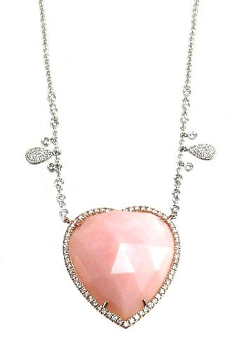 Pink Opal Diamond Heart Necklace