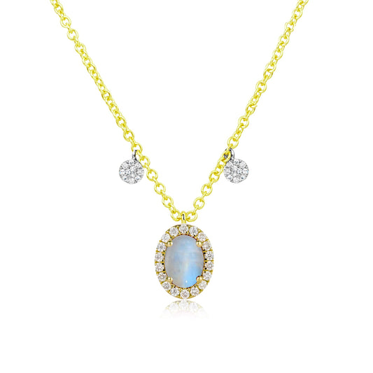 June Moonstone Birthstone with Yellow Gold and Diamond Necklace