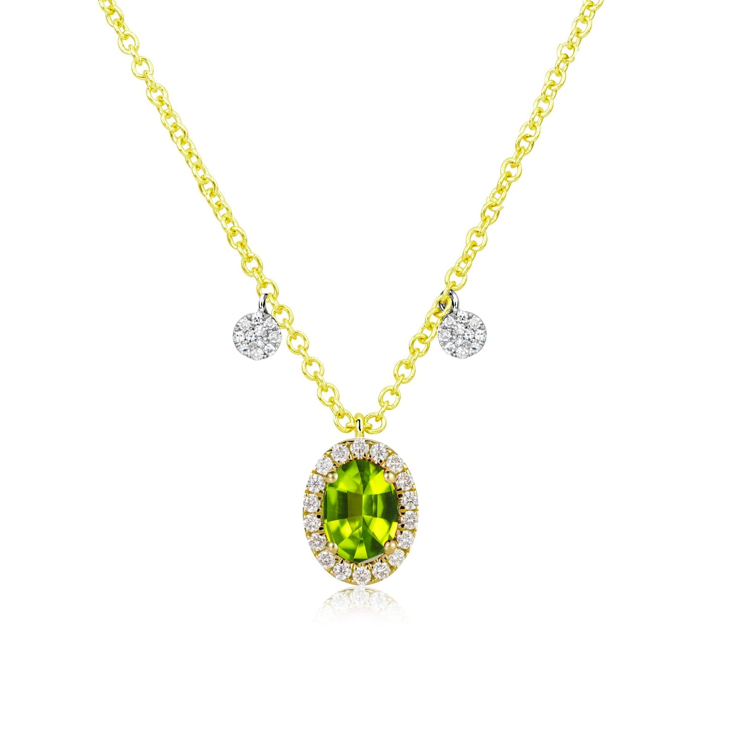 August Peridot Birthstone with Yellow Gold and Diamonds Necklace