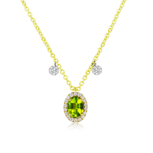 August Peridot Birthstone with Yellow Gold and Diamonds Necklace