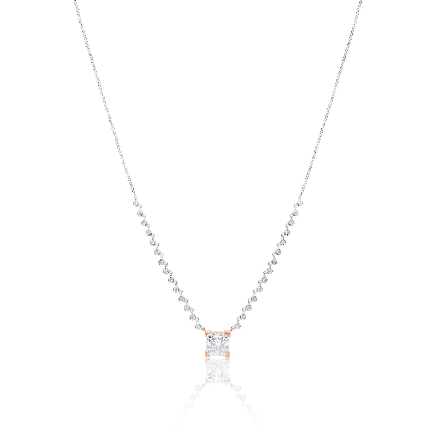 White Gold Champagne Diamond Square Necklace