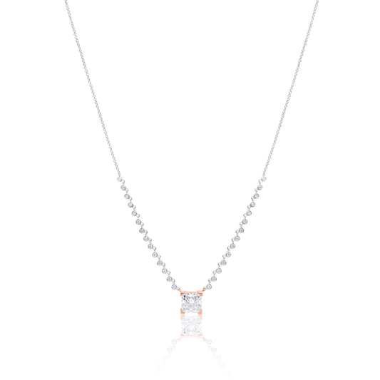 White Gold Champagne Diamond Square Necklace