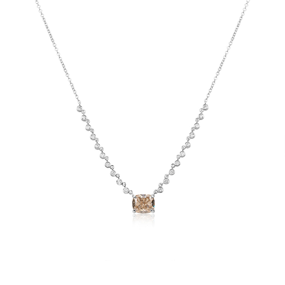 White Gold Oval Champagne Diamond Necklace