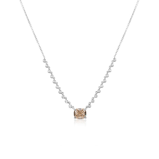 White Gold Oval Champagne Diamond Necklace