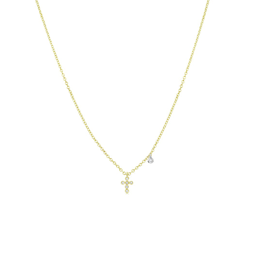 Two Tone Gold Bezel Set Diamond Cross Necklace