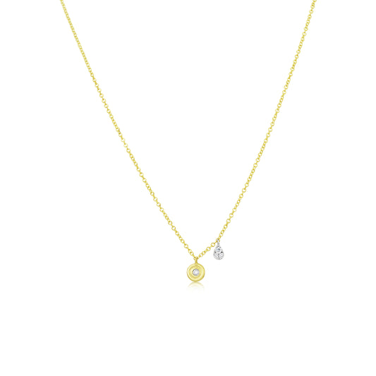 Yellow Gold Disk and Diamond Necklace