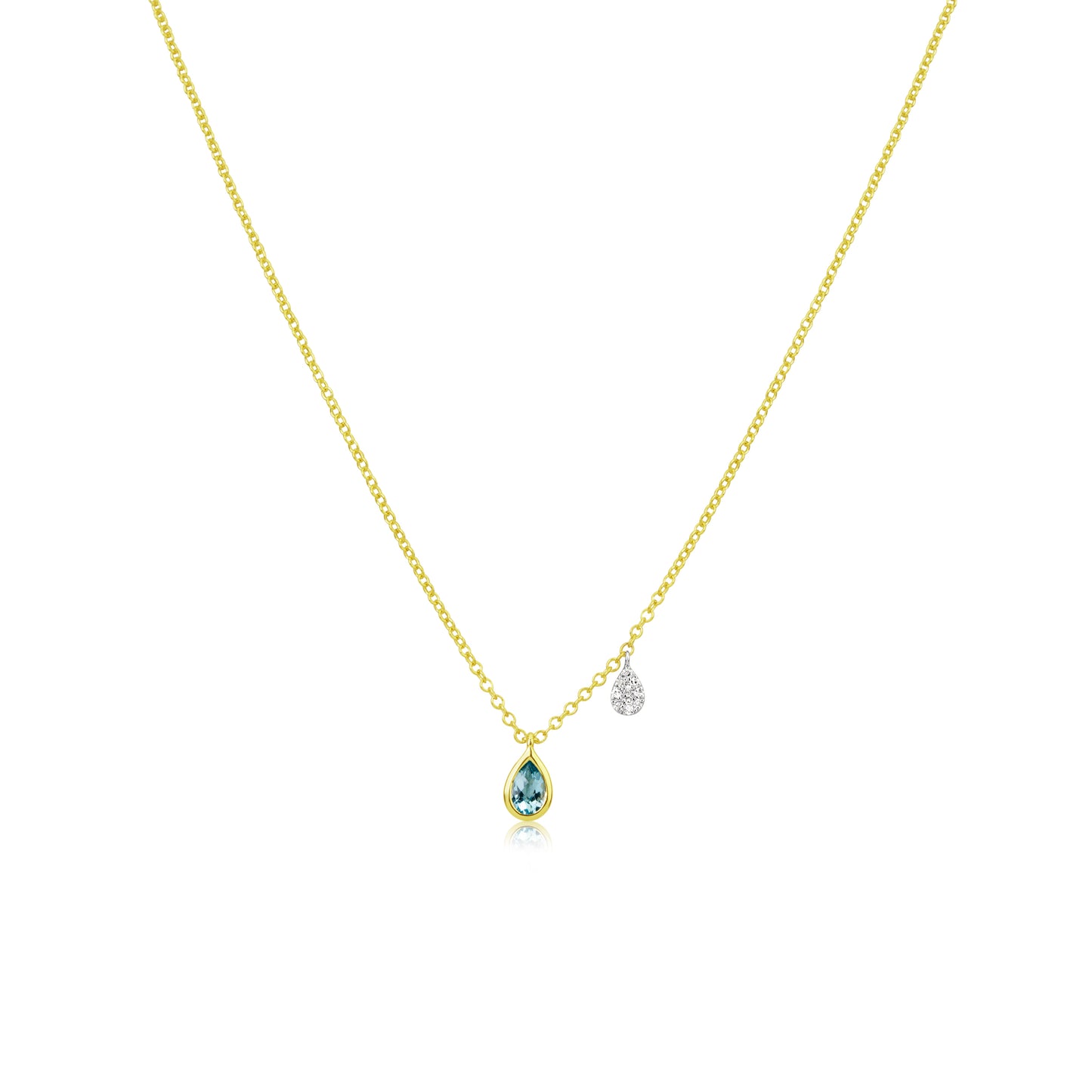 Yellow Gold Mini Blue Topaz Pear Drop Necklace