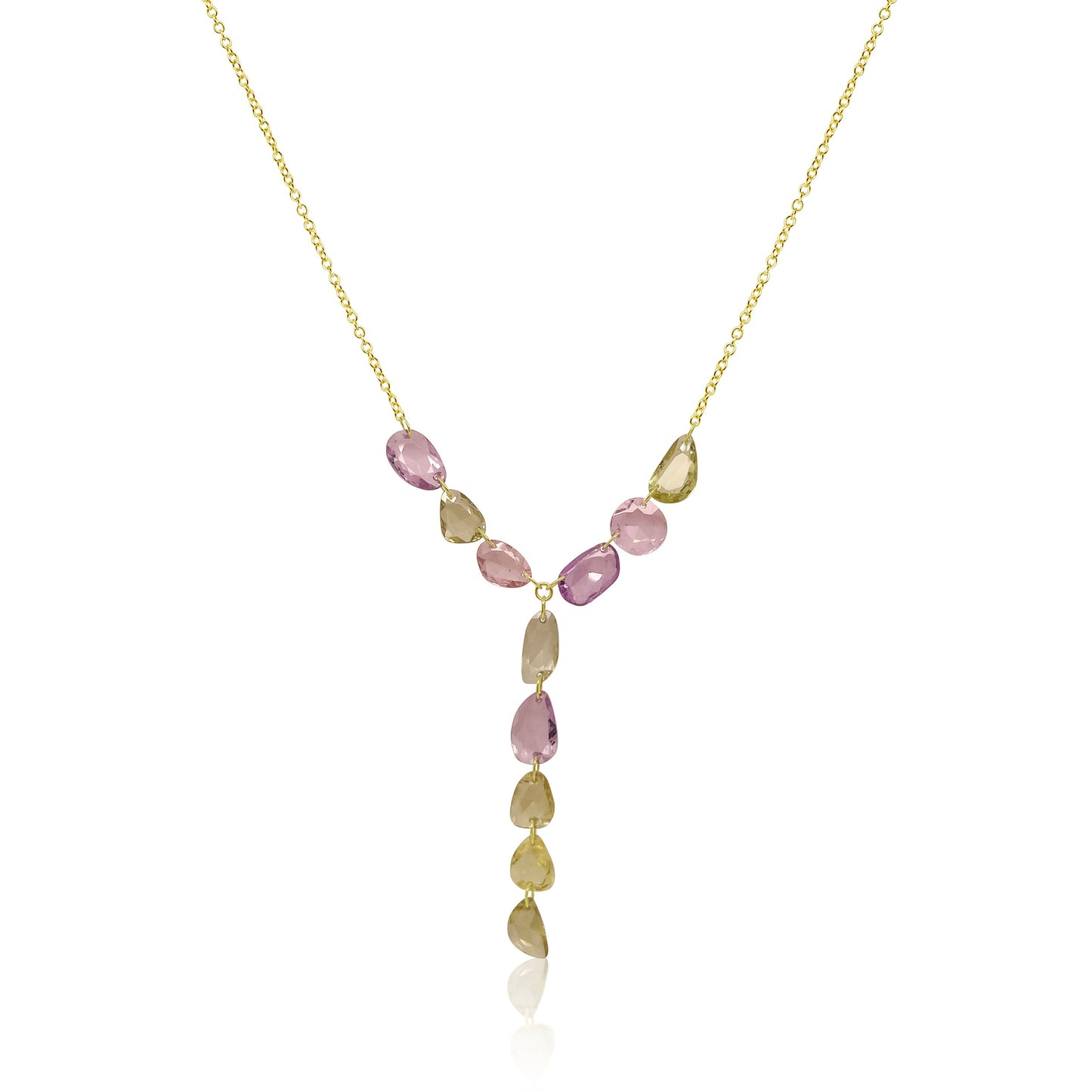 Yellow Gold Multi Colored Sapphire Lariat Necklace