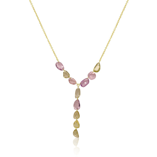 Yellow Gold Multi Colored Sapphire Lariat Necklace