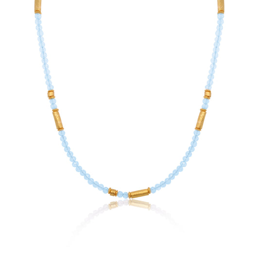 Blue Topaz Gold Plated Bead Necklace