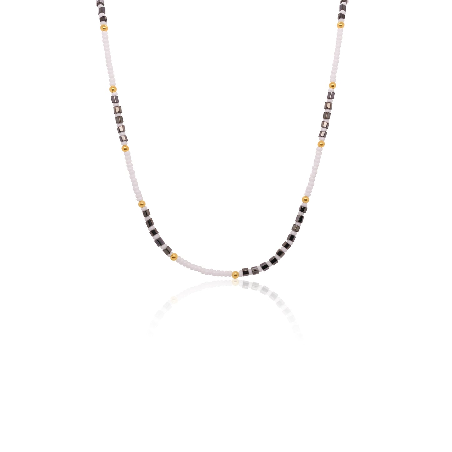 Silverite and White Bead Necklace