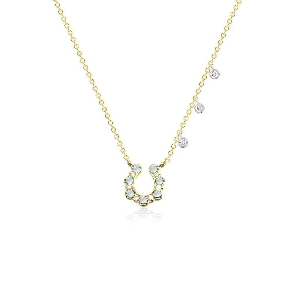 Horse Shoe Moon Stone and Diamond Necklace