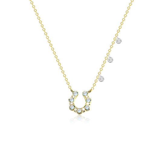 Horse Shoe Moon Stone and Diamond Necklace