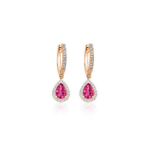 Rose Gold Pink Sapphire Pear Drop Huggies
