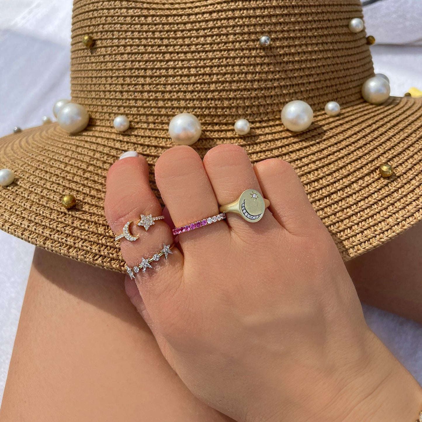 half and half pink sapphire and diamond rose gold ring 
