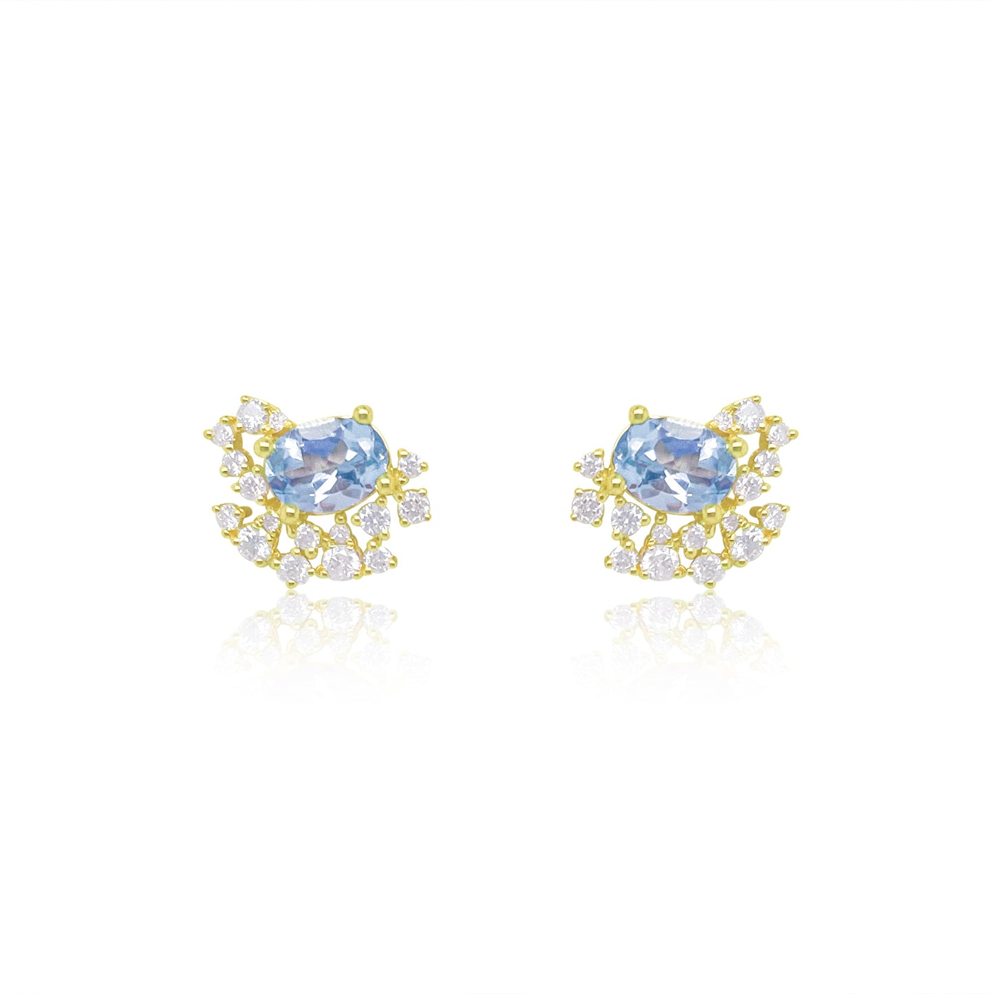 Yellow Gold Diamond and Blue Topaz Studs