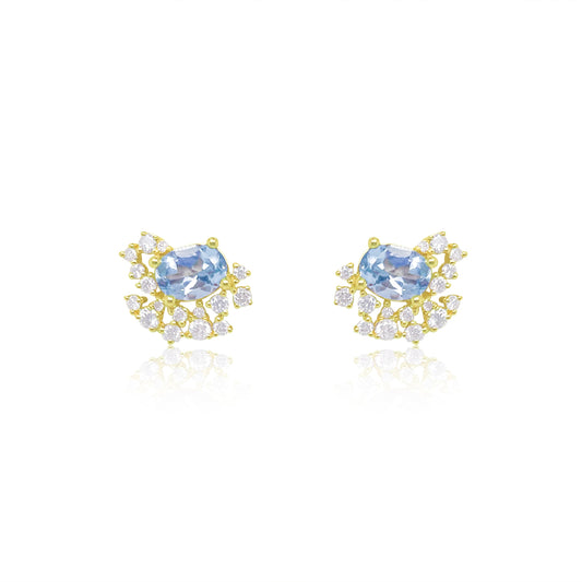 Yellow Gold Diamond and Blue Topaz Studs
