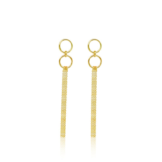 Yellow Gold Hoop and Fringe Earrings