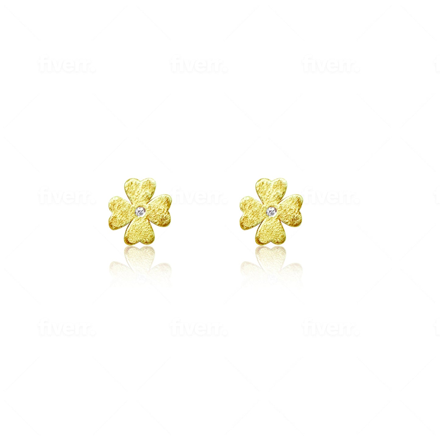 Textured Yellow Gold Diamond Flower Stud
