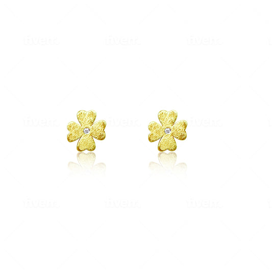 Textured Yellow Gold Diamond Flower Stud