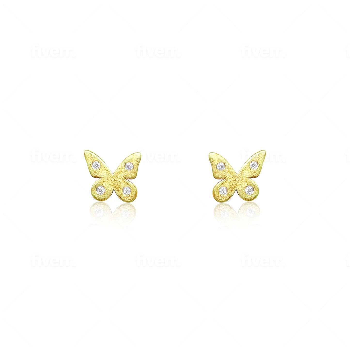 Butterfly Brushed Yellow Gold and Diamond Stud
