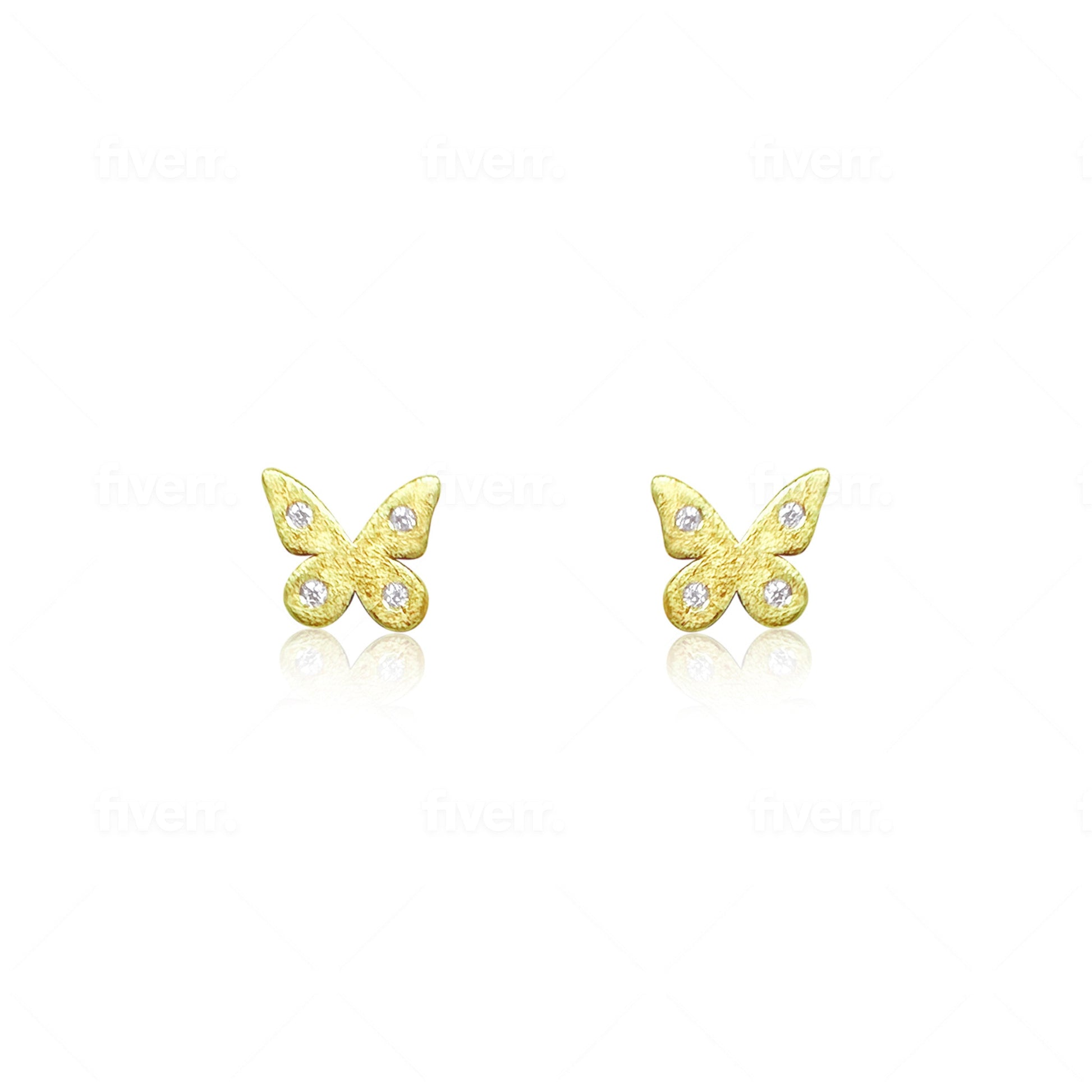Butterfly Brushed Yellow Gold and Diamond Stud
