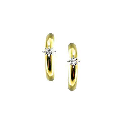 Chunky Gold Hoops with Diamond Starburst